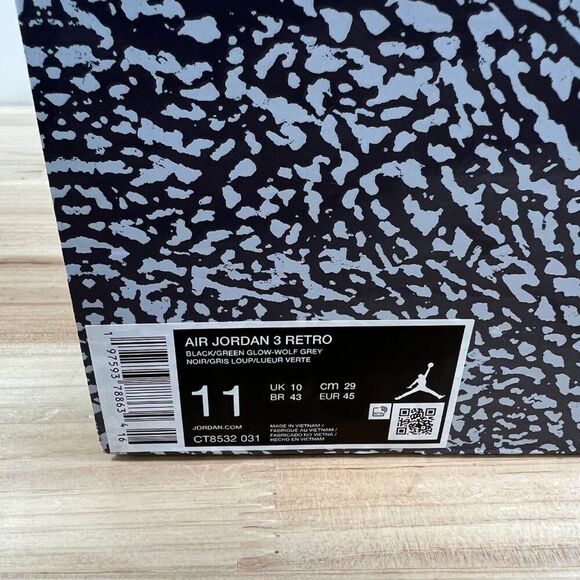 Air Jordan 3 Retro Mens 11 Nike basketball streetwear shoes Green Glow Black NEW - Picture 11 of 12